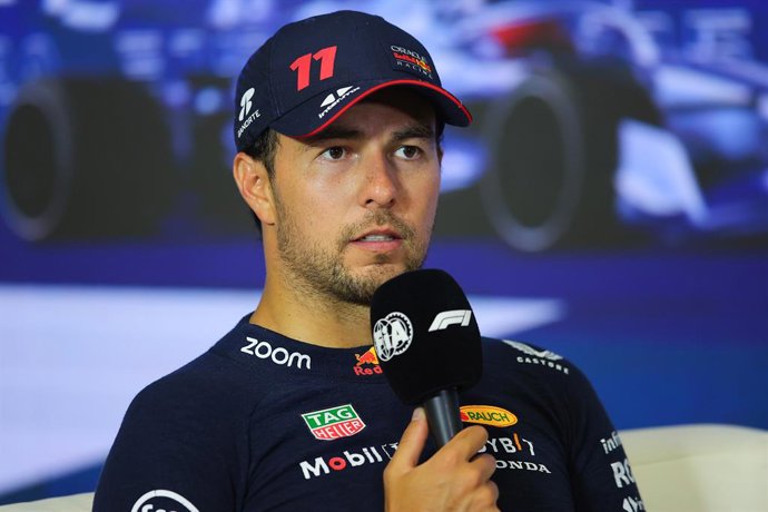 Archivo - PEREZ Sergio (mex), Red Bull Racing RB19, portrait press conference during the 2023 Formula 1 Pirelli Grand Premio d’Italia Grand Prix.