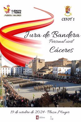 Cáceres celebrará una jura de bandera de 500 civiles el 19 de octubre en la Plaza Mayor