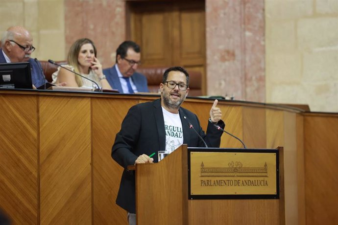 El portavoz del Grupo Mixto-Adelante Andalucía, José Ignacio García, este miércoles durante su participación en el debate general sobre Andalucía.