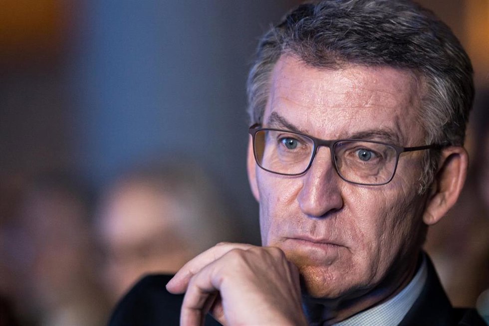 El presidente del PP, Alberto Núñez Feijóo, durante la 17 edición del Foro Atlántico de Madrid, en la Casa de América, a 26 de junio de 2024, en Madrid (España). El foro está organizado por la Fundación Internacional para la Libertad (FIL) y en él se da