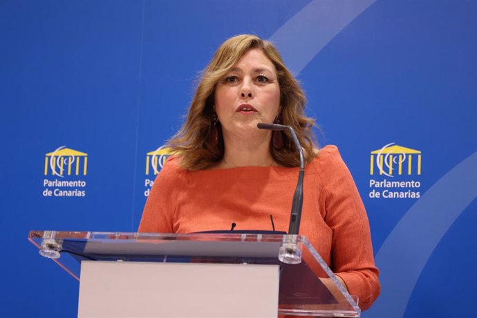 La presidenta del Parlamento de Canarias, Astrid Pérez, realiza un balance del primer año de la XI Legislatura del Parlamento de Canarias, en la Sala de Presidencias, a 27 de junio de 2024, en Santa Cruz de Tenerife, Tenerife, Canarias (España).