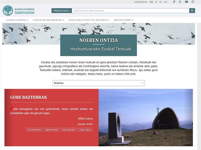 El portal Noeren Ontzia de Euskaltzaindia