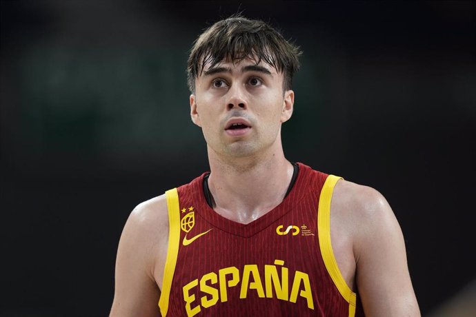 Juan Nunez of Spain looks on during the friendy international basketball match played between Spain and Italy at Wizink Center pavilion on June 25, 2024, in Madrid, Spain.