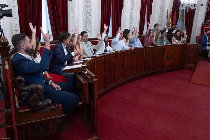 Votación de los presupuestos municipales en el Pleno del Ayuntamiento de Cádiz.