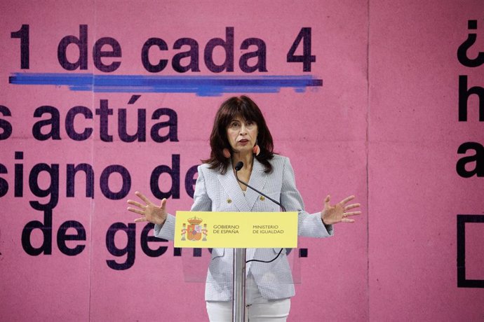 La ministra de Igualdad, Ana Redondo, presenta una campaña institucional de sensibilización contra la violencia de género, en el Ministerio de Igualdad, a 25 de junio de 2024, en Madrid (España).