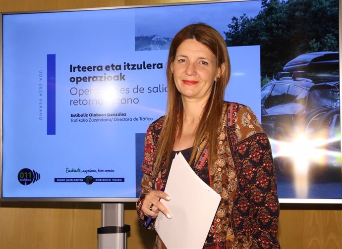 La directora de Tráfico del Gobierno vasco, Estibaliz Olabarri, presenta la Operación Especial Salida-Retorno de Verano.
