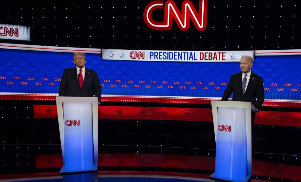 27 June 2024, US, Atlanta: US President Joe Biden and former US President Donald Trump participate in the first 2024 presidential election debate at CNN Atlanta studios. Photo: Brian Cahn/ZUMA Press Wire/dpa
