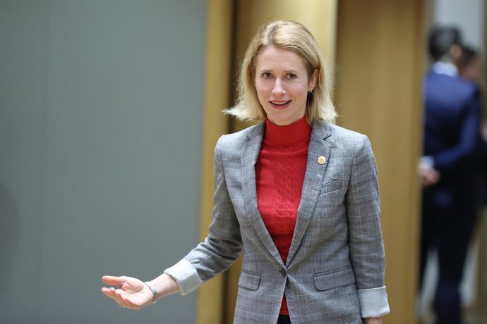 BRUSSELS, June 27, 2024  -- File photo taken on Feb. 1, 2024 shows Estonian Prime Minister Kaja Kallas attending the EU special summit in Brussels, Belgium. The European Council summit agreed on Thursday to formally nominate Germany's Ursula von der Ley
