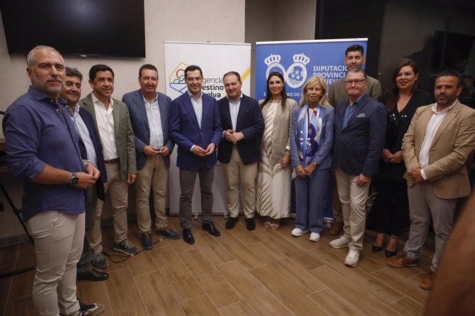 El presidente de la Junta de Andalucía, Juanma Moreno, en la presentación de la Agencia Destino Huelva.