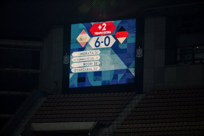 Archivo - Score final during the UEFA Nations league match between Spain and Germany at the la Cartuja Stadium on November 17, 2020 in Sevilla Spain