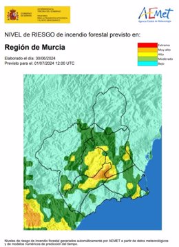 Archivo - Nivel de riesgo incendio Región de Murcia