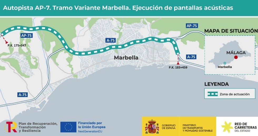 Gobierno adjudica por 13,1 millones de euros las obras para reducir el ruido de la autopista AP-7 en Marbella