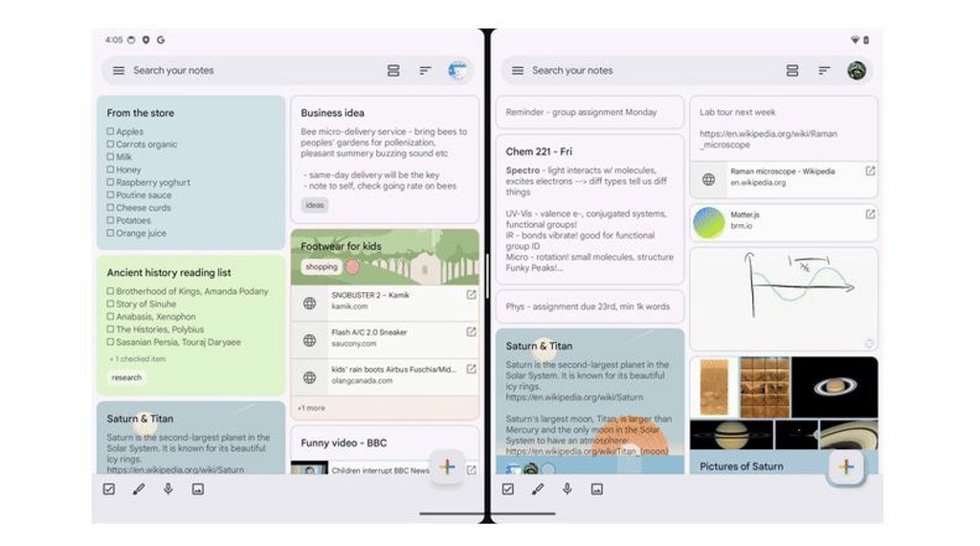 Interfaz de Google Keep