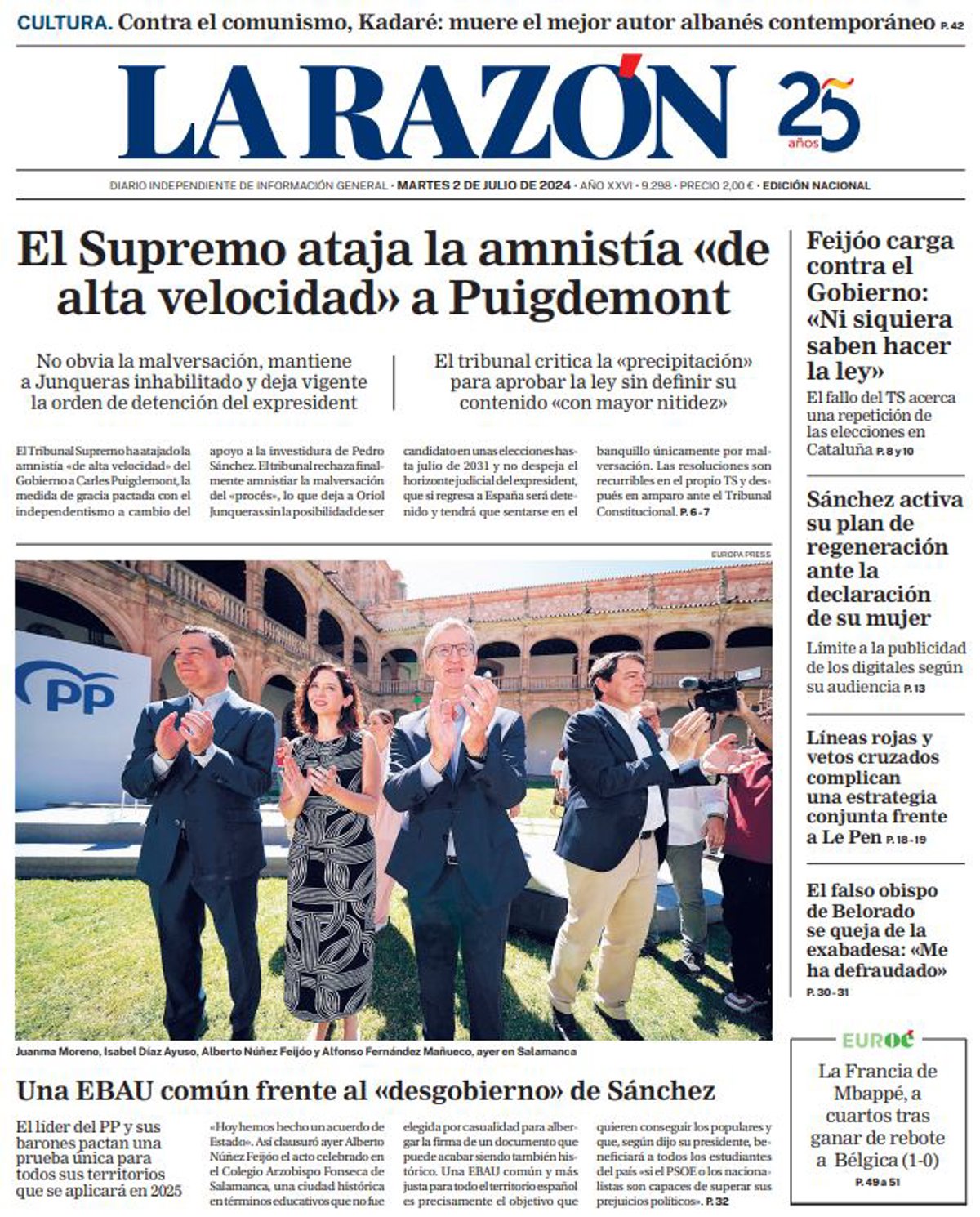 Portadas de los periódicos del martes 2 de julio de 2024