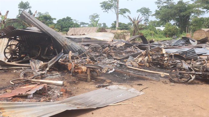 BENI, June 11, 2024  -- Photo taken on June 11, 2024 shows the debris at a village in the Beni region of the North Kivu province, the Democratic Republic of the Congo (DRC). At least 57 civilians were killed in a week by Allied Democratic Forces (ADF) reb