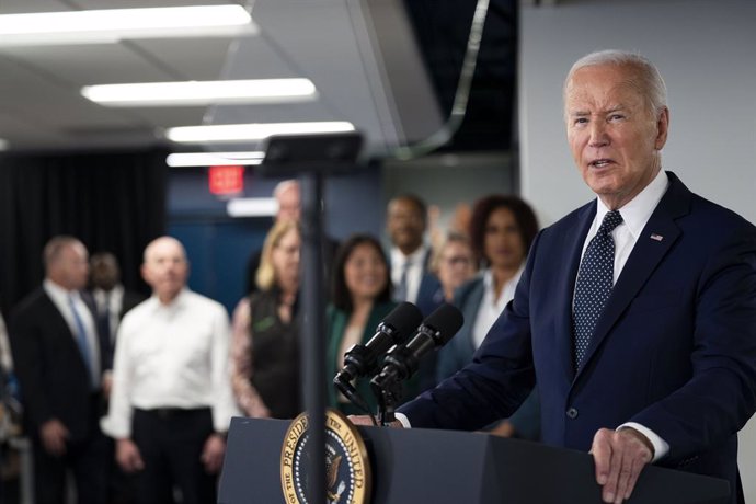 July 2, 2024, Washington, District Of Columbia, USA: United States President Joe Biden delivers remarks after receiving an operational briefing on extreme weather at the D.C. Emergency Operations Center in Washington, DC on Tuesday, July 2, 2024