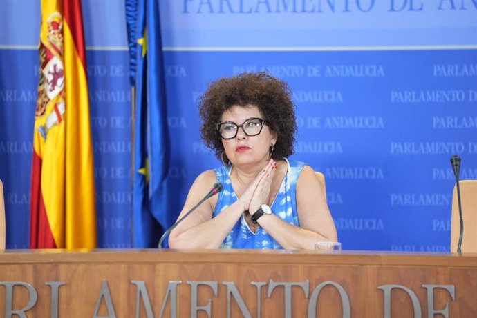 La presidenta del Grupo Parlamentario Mixto-Adelante Andalucía, Maribel Mora, este miércoles en rueda de prensa.