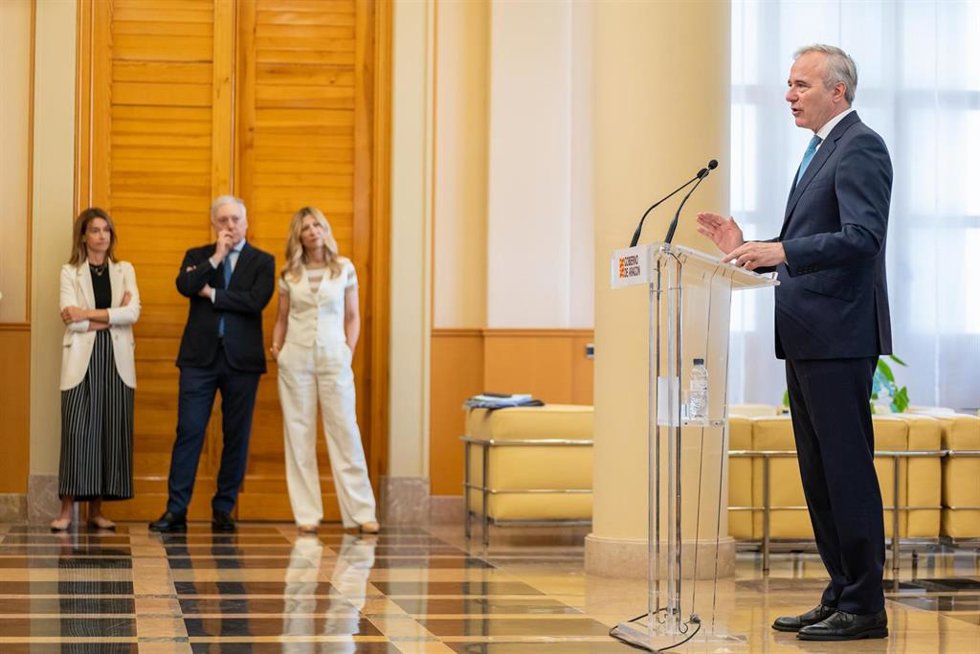 EL presidente Azcón, durante la rueda de prensa posterior al Consejo de Gobierno.