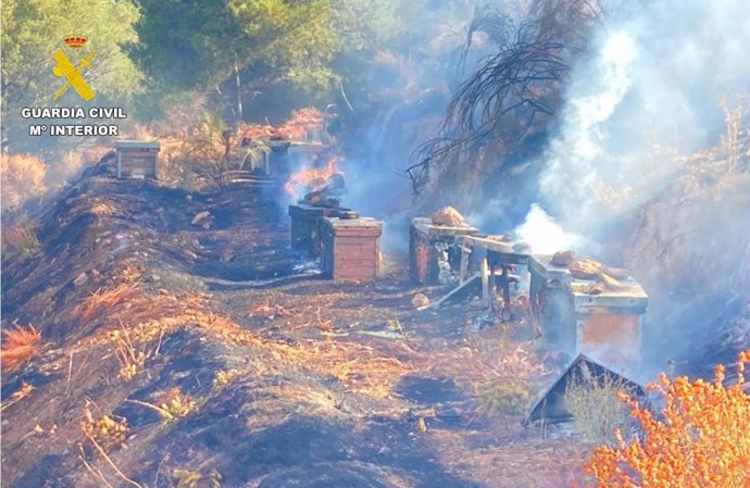 Incendio forestal en Turón en una zona de colmenas