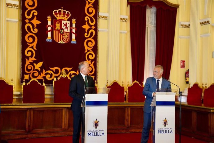 Rueda de prensa del ministro de Política Territorial y Memoria Democrática, Ángel Victor Torres, y el vicepresidente de Melilla, Miguel Marín.