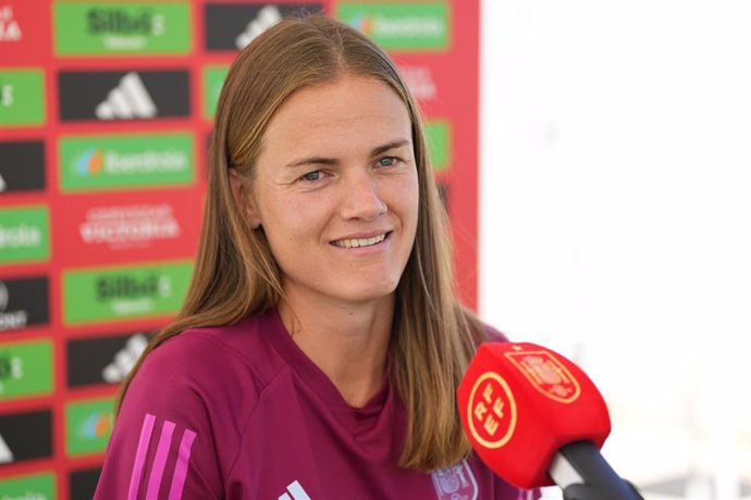 Irene Paredes attends a press conference during the call of Women's National Team on July 3, 2024, in Los Ángeles de San Rafael, Segovia.