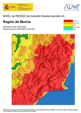Archivo - Nivel riesgo incendio en la Región de Murcia este jueves