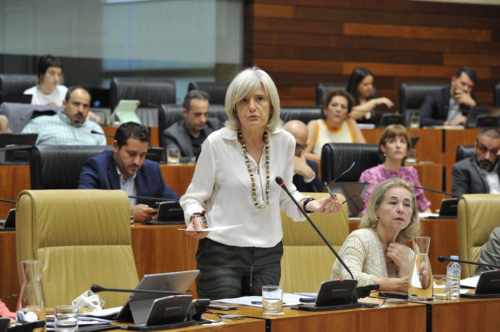 La consejera de Cultura, Turismo, Jóvenes y Deportes de la Junta, Victoria Bazaga, en el pleno de la Asamblea