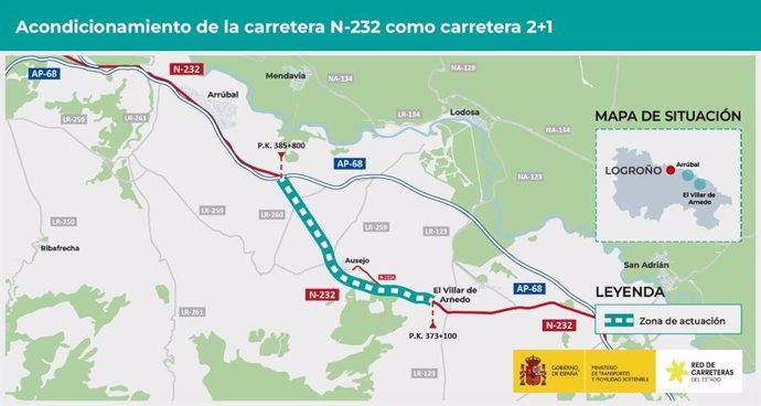 Transportes adjudica por 1,7 millones € la redacción del proyecto de mejora N-232, entre El Villar y Arrúbal