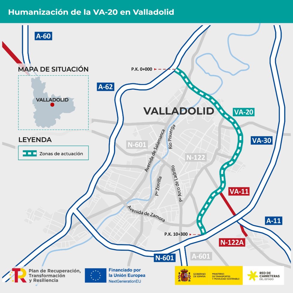 Gráfica con el plano del tramo de la VA.20 en el que se actuará.