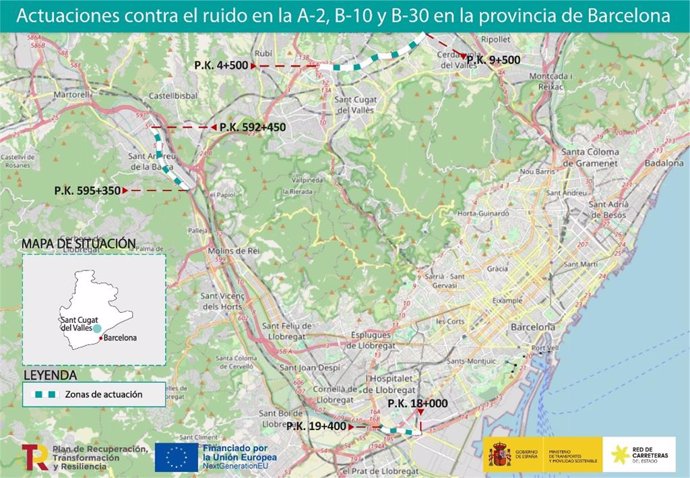 Plano en el que se muestran los tramos donde se realizarán las actuaciones.