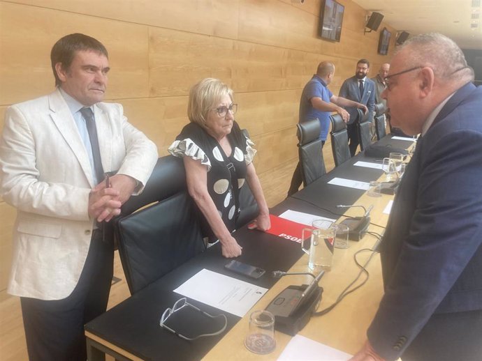 Jesús Puente (i) y Alejandro Vázquez conversan minutos antes de la comparecencia del consejero de Sanidad.