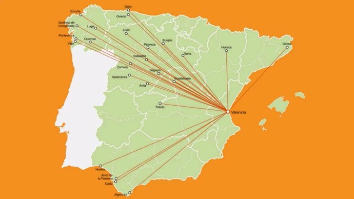 Ciudades con las que Valencia no tiene conexión en autobús.