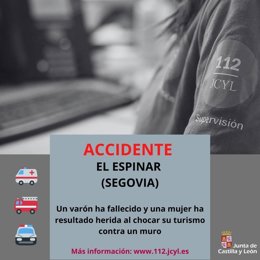 Gráfico elaborado por el 112 con datos sobre el accidente mortal registrado en El Espinar