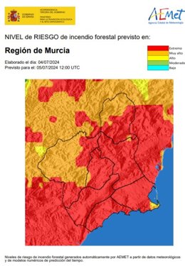 Archivo - Nivel de riesgo incendio en la Región de Murcia