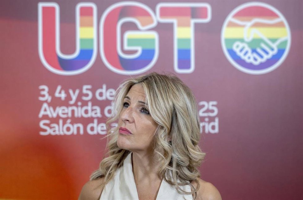 La vicepresidenta segunda y ministra de Trabajo y Economía Social, Yolanda Díaz, durante las III Jornadas confederales LGTBI.