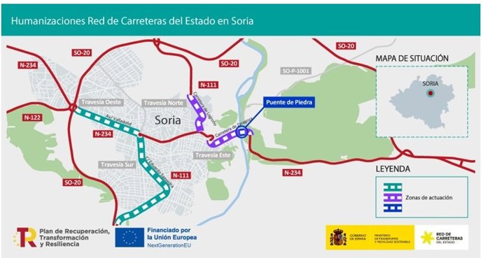 Plano con información sobre el proyecto de humanización de travesías en Soria.