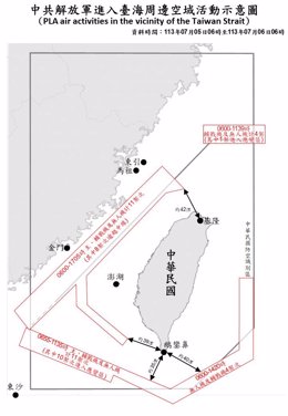 Mapa de las incursiones de cazas chinos en el espacio aéreo de Taiwán.