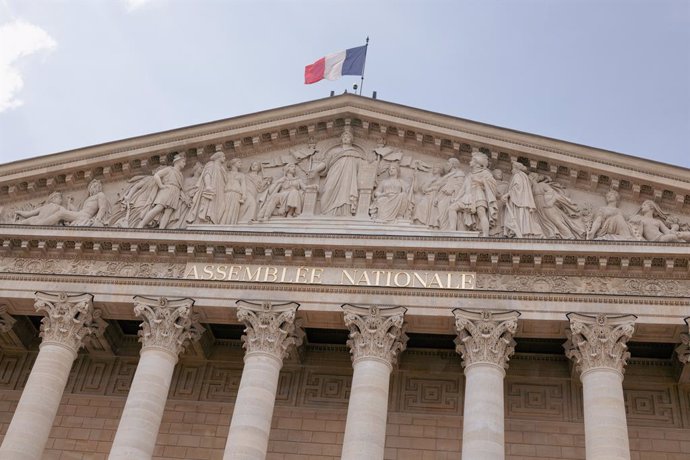 July 1, 2024, Paris, France, France: The front of the French National Assembly is seen between the two rounds of the legislative elections POLITIQUE, ASSEMBLEE NATIONALE, DISSOLUTION, ELECTIONS, ELECTIONS LEGISLATIVES, LEGISLATIVES