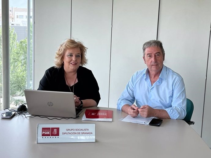 Archivo - Fátima Gómez y Manuel Martínez, en las oficinas del PSOE en la Diputación.