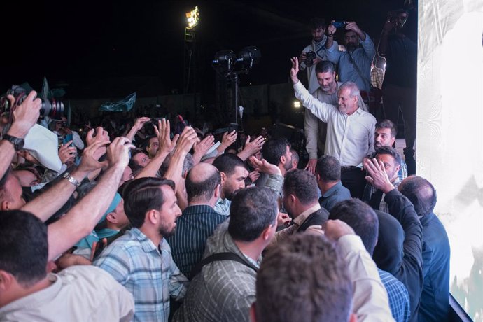 July 3, 2024, Tehran, Tehran, Iran: Reformist candidate for Iran's presidential election, Masoud Pezeshkian, leaves a campaign rally at Heydarnia Stadium in Tehran, Iran, on Wednesday, July 3, 2024. Pezeshkian is in the race against his competitor, Saeed 