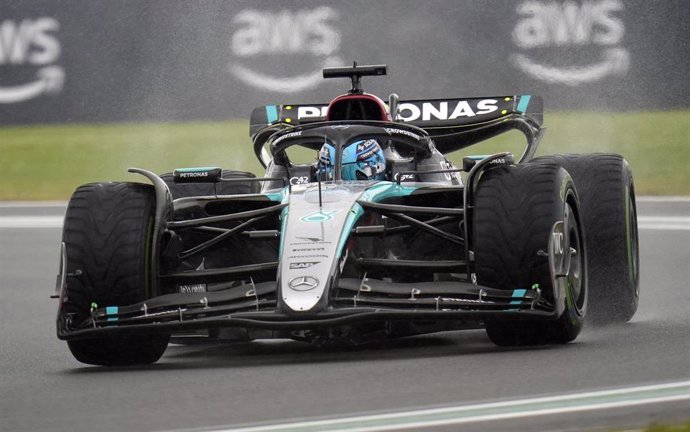 06 July 2024, United Kingdom, Silverstone: British Formula one driver George Russell of team Mercedes in action during practice 3 of the British Grand Prix at Silverstone Circuit. Photo: Andrew Matthews/PA Wire/dpa