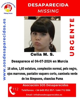 Cartel de alerta de la desaparición de Celia