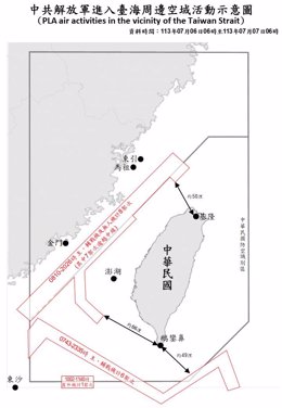 Mapa de las incursiones de cazas chinos en el espacio aéreo de Taiwán.