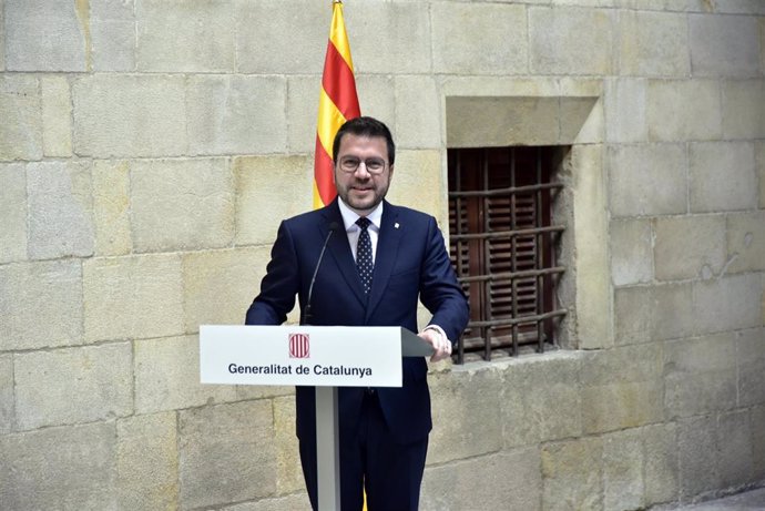 Archivo - El presidente de la Generalitat Pere Aragonès, interviene en el Palau de la Generalitat, a 26 de mayo de 2024, en Barcelona, Catalunya (España). 