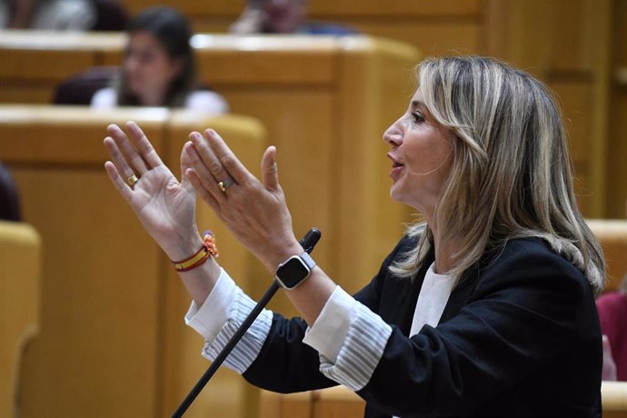 La portavoz del PP en el Senado, Alicia García, durante una sesión de control al Gobierno, en el Senado, a 11 de junio de 2024, en Madrid (España). 