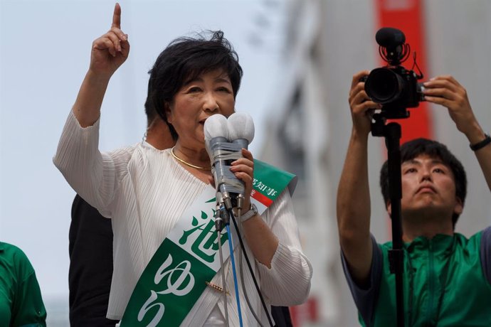 July 6, 2024, Tokyo, Japan: Tokyo Governor, Yuriko Koike  gives a speech on the last day of the campaigns for the 2024 Tokyo Gubernatorial elections. A record 56 candidates are standing in the election on July 7th the strongest challenge for the incumbent