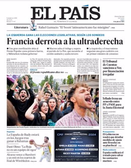 Archivo - Portada de El País, a 8 de julio de 2024.