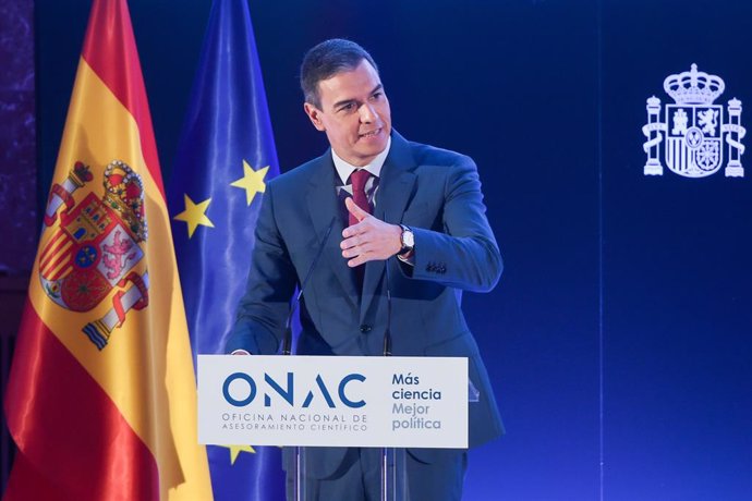 El presidente del Gobierno, Pedro Sánchez, interviene en la presentación de la Oficina Nacional de Asesoramiento Científico (ONAC), en la sede central del CSIC, a 20 de junio de 2024, en Madrid (España). 