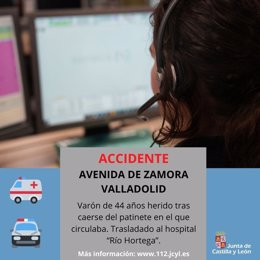 Gráfico elaborado por el 112 con datos sobre el accidente de patinete en Valladolid