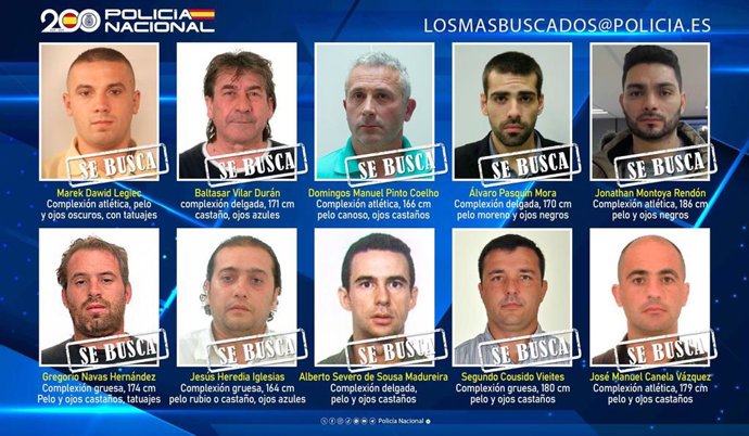 A Policía Nacional pide axuda cidadá para atopar a dez fugitivos que poderían atoparse en España